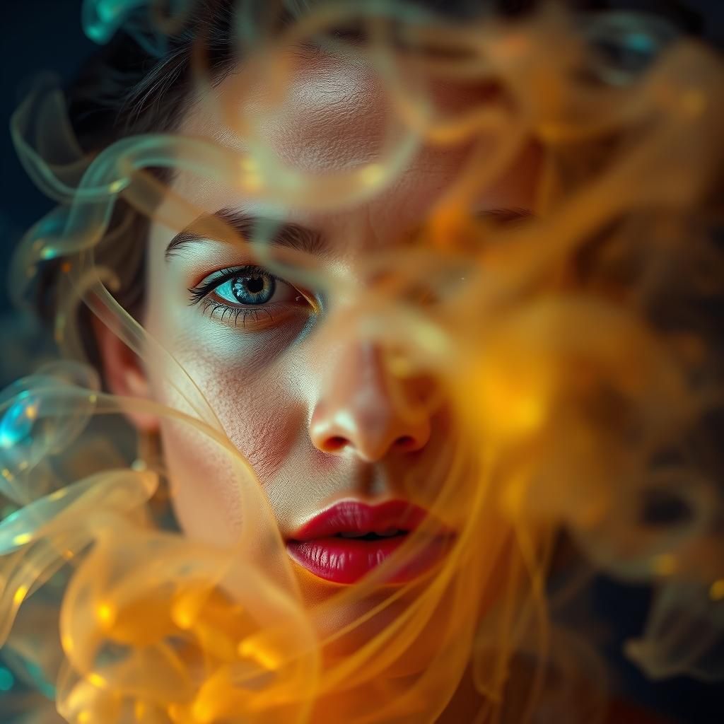Iridescent Smoke Portrait in Hyperrealistic Style