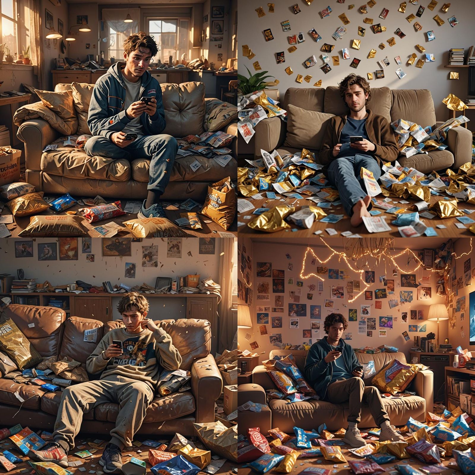 Lazy Person Lounging in Messy Room: 3D Render