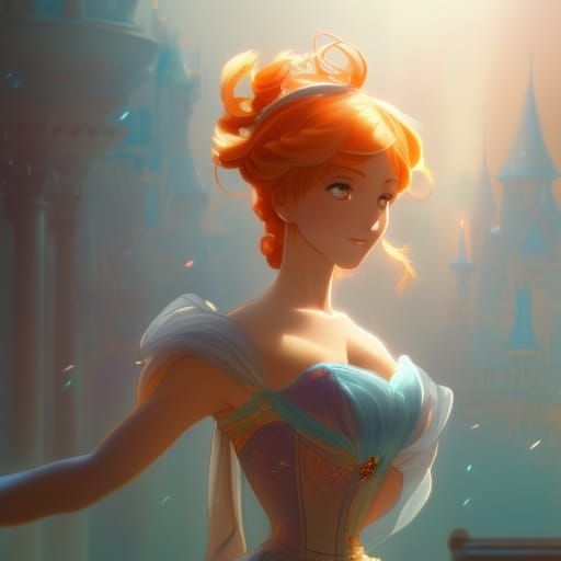 Anime Cinderella at the Ball: Hyperdetailed Concept Art