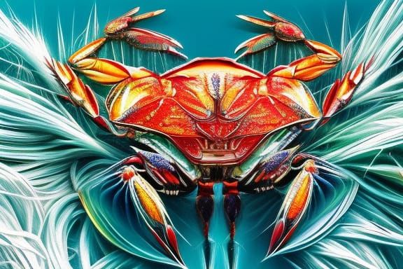 Rainbow Crab Digital Art in Maximalist Style