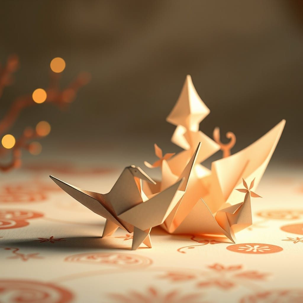 Delicate Origami Papercraft Designs in Warm, Soft Light