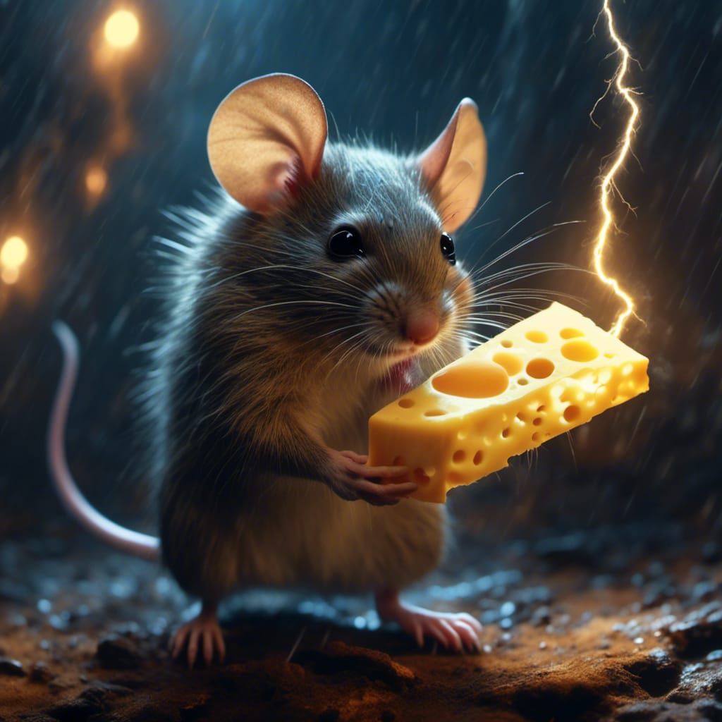 Evil Mouse with Cheese in Lightning Storm