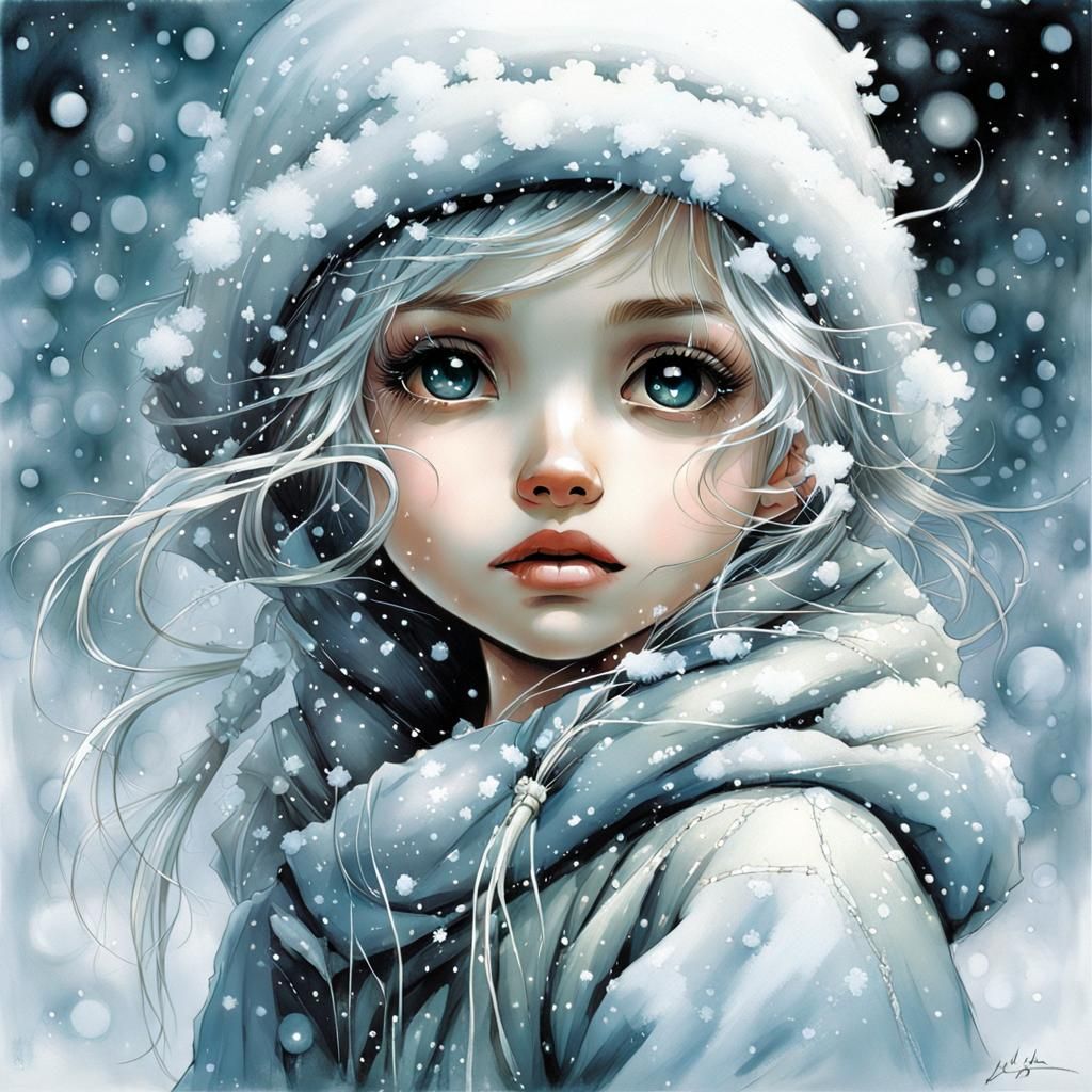 Adorable Winter Fairy in Airbrush Art Style