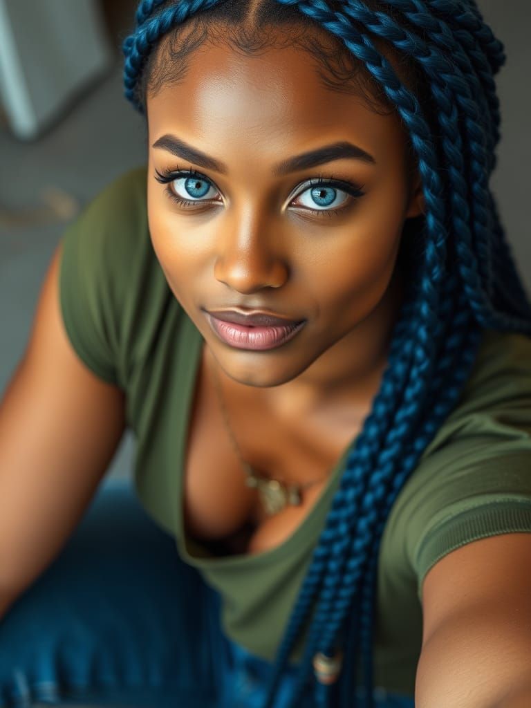 Beautiful Woman with Blue Braids in Muted Colors