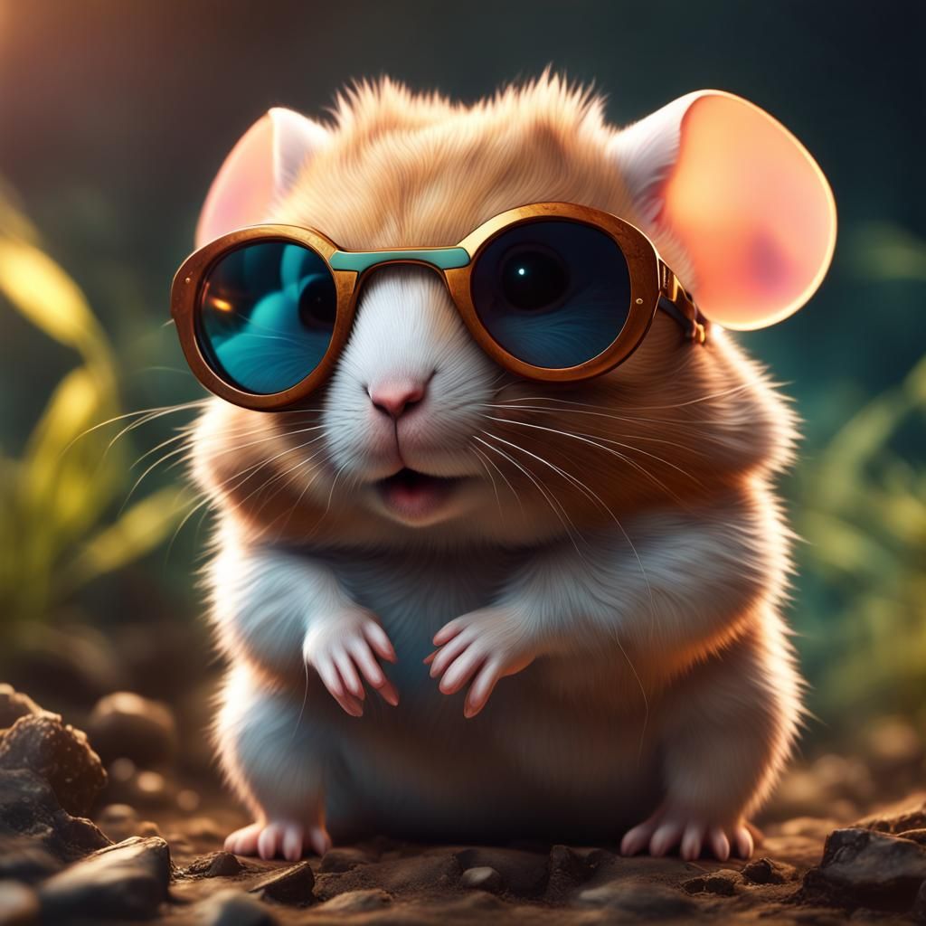 Hamster Cub in Sunglasses: Detailed Fantasy Art