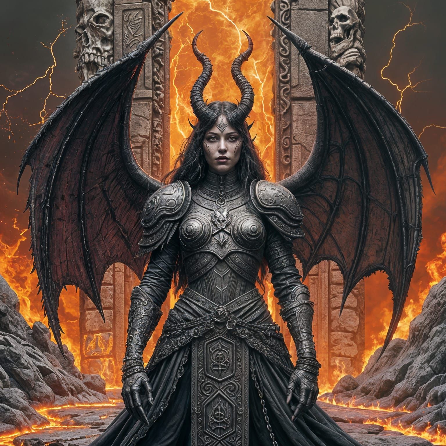 Demon Guarding Hell's Gates: A Charcoal Illustration