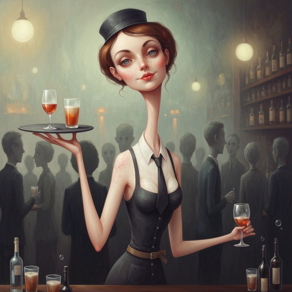 Surreal Bartender Serving Drinks in a Dreamlike Pub