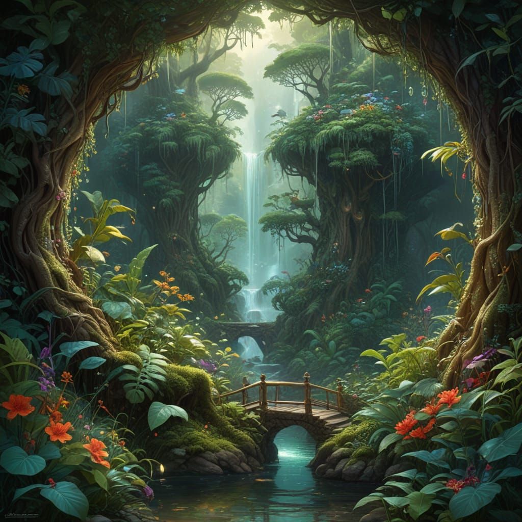 Celestial Rainforest With Diamond Rain Oil Painting