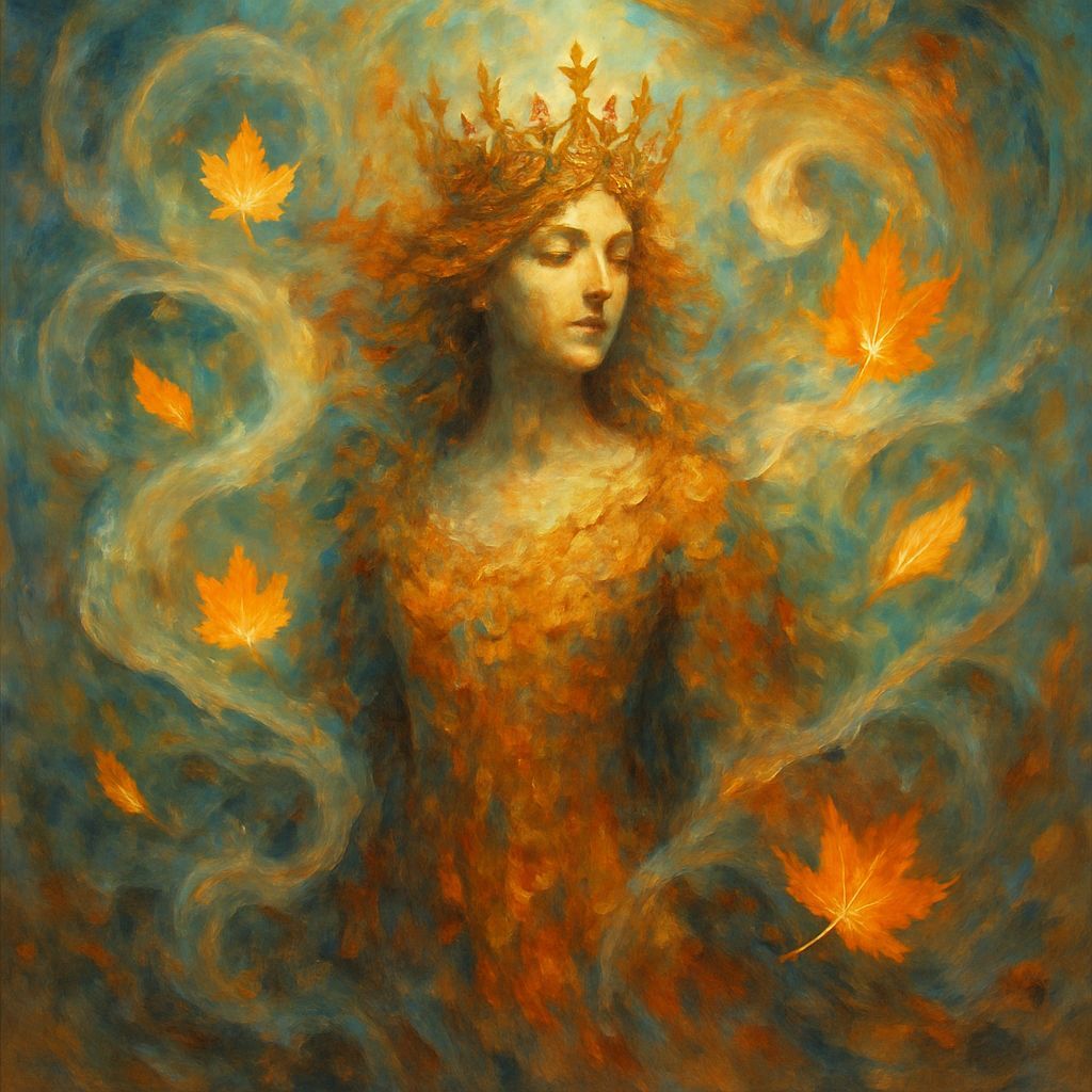 Autumn Personified: Surreal Dreamscape with Luminous Leaves