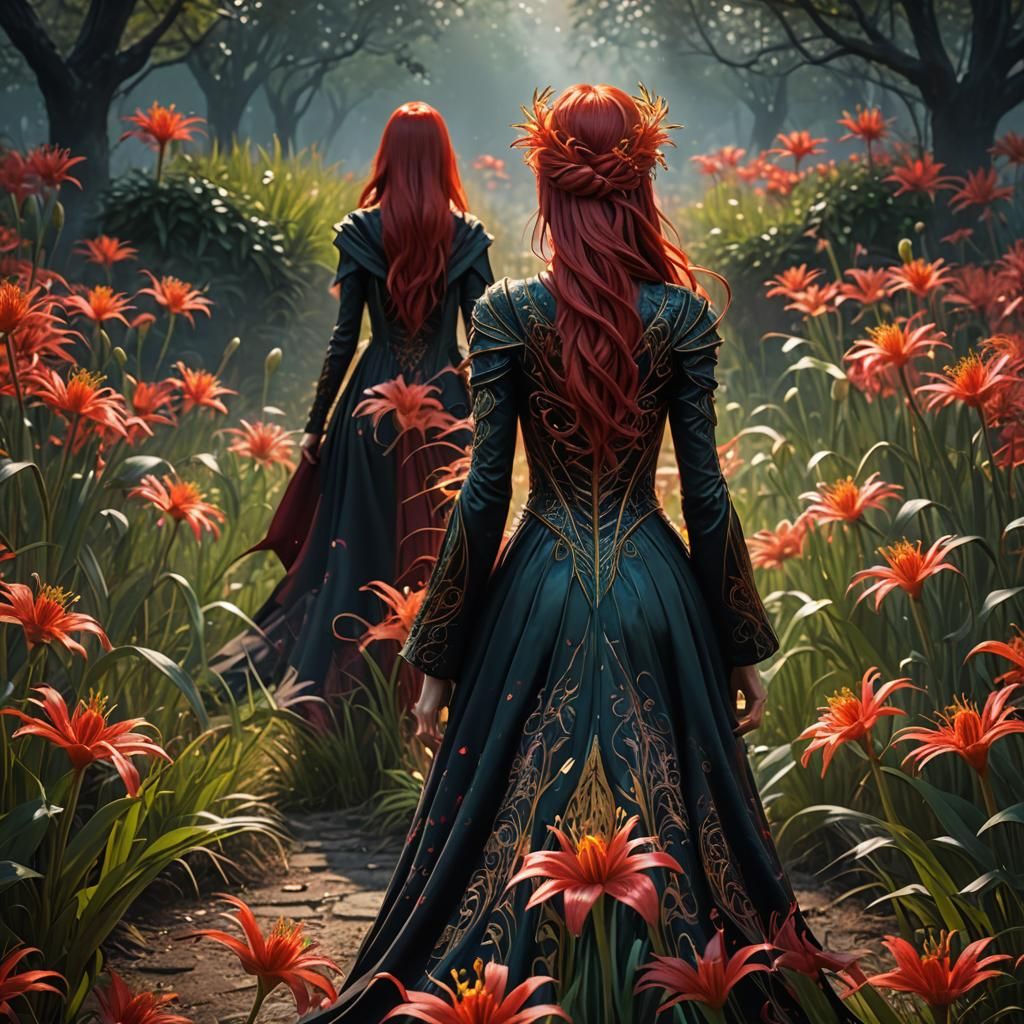 Goddess in Red Spider Lily Field: 8K Masterpiece