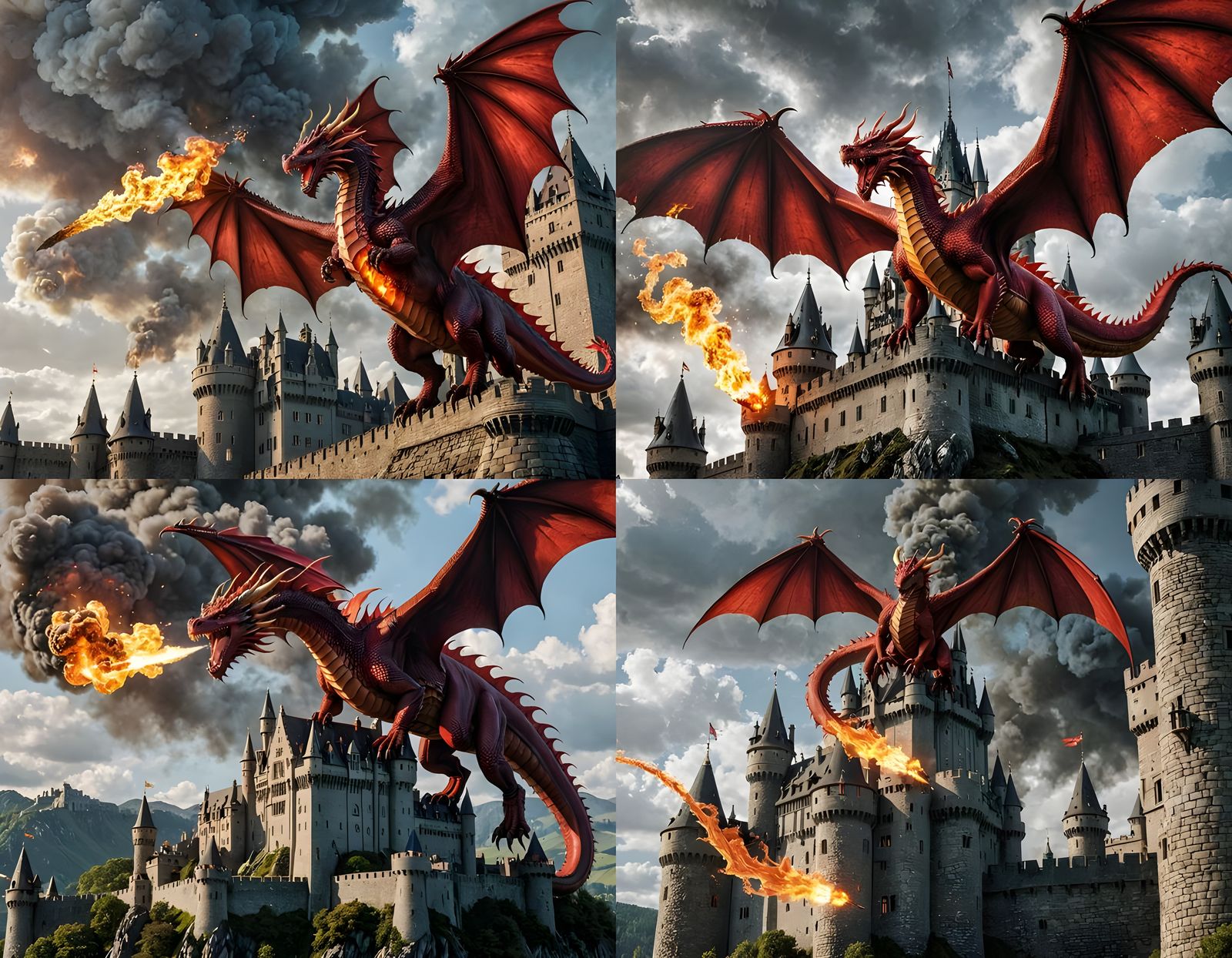 Red Dragon Firestorm Over Castle