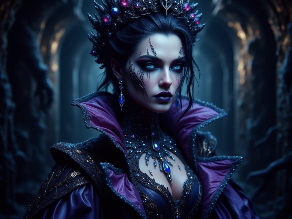 Gothic Bride in Exquisite Purple and Blue Wedding Gown