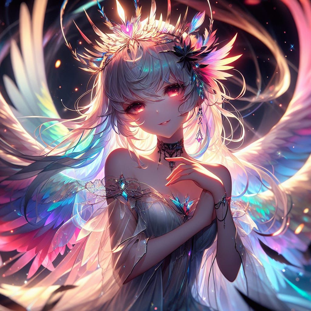 Anime Harpy Queen in Rainbow Colors