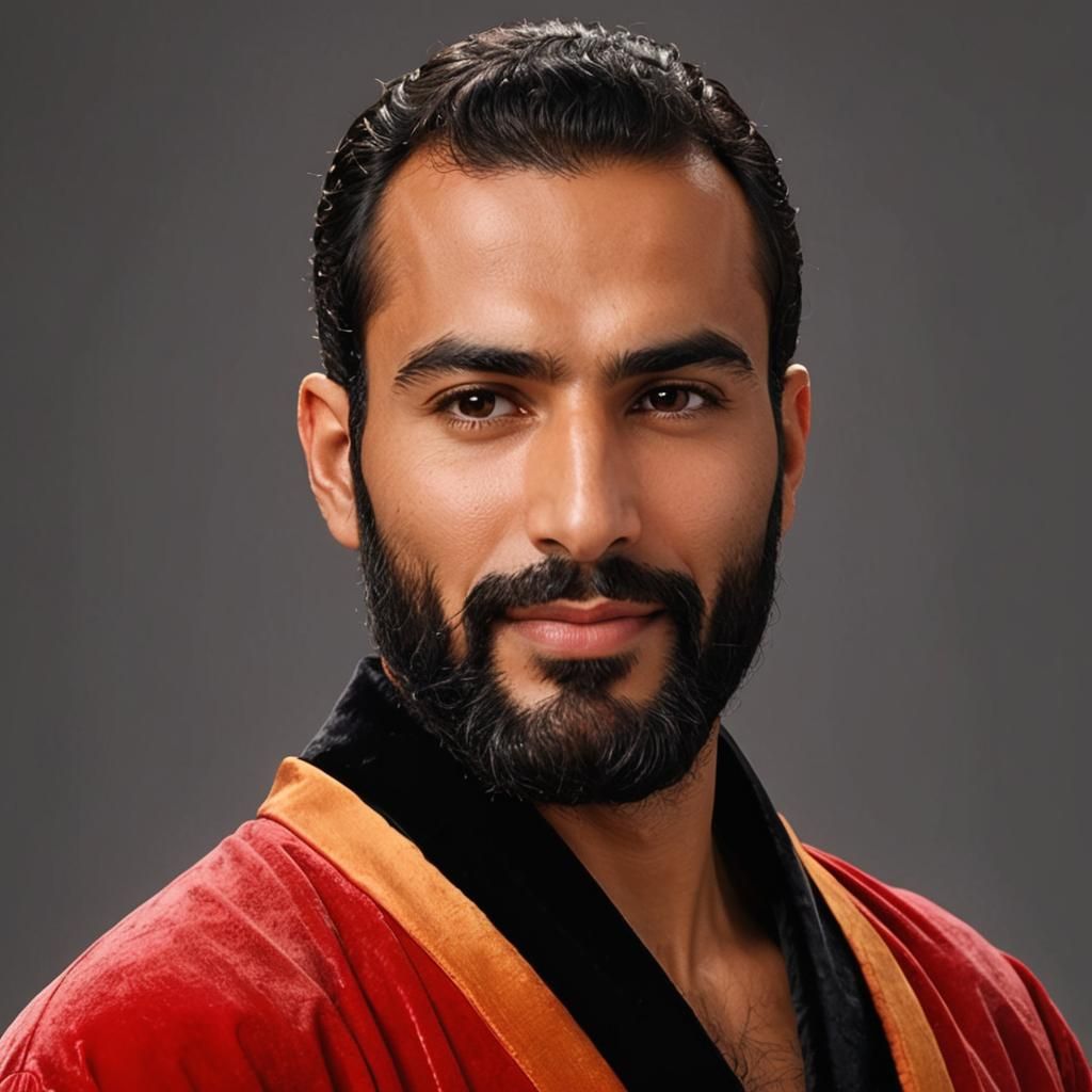 Handsome Man in Red Velvet Robe: Expressionist Oil Painting