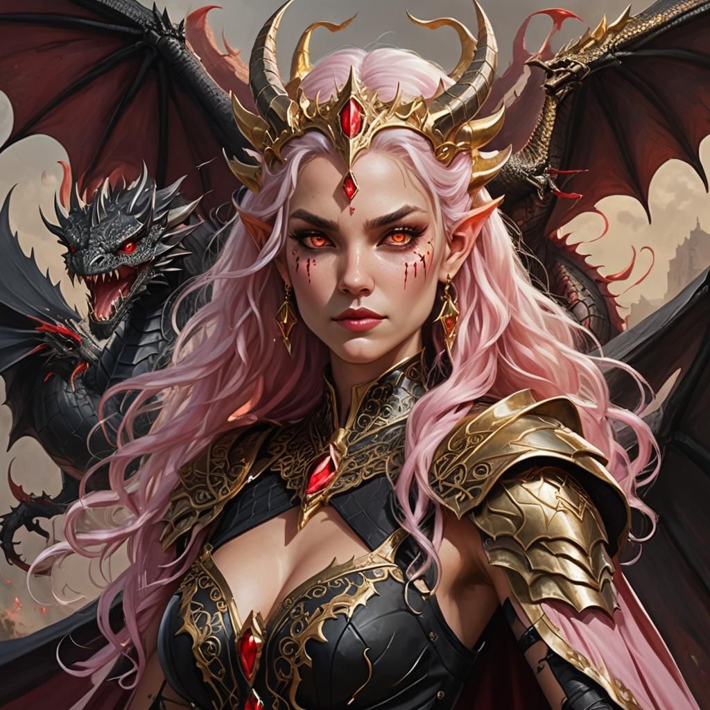 Dragon Woman with Gold Dress: Fantasy Concept Art