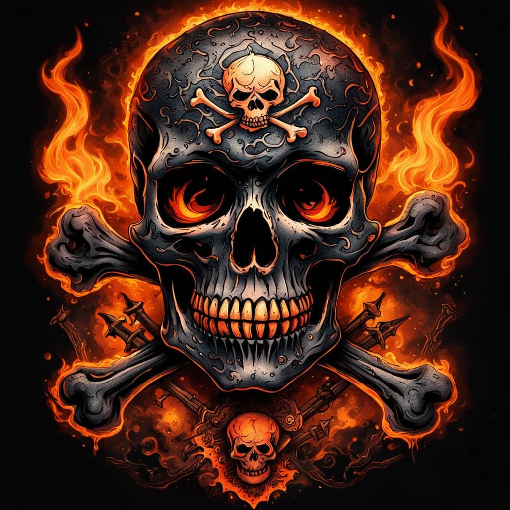 Flaming Skull Tattoo in Dark Fantasy Art