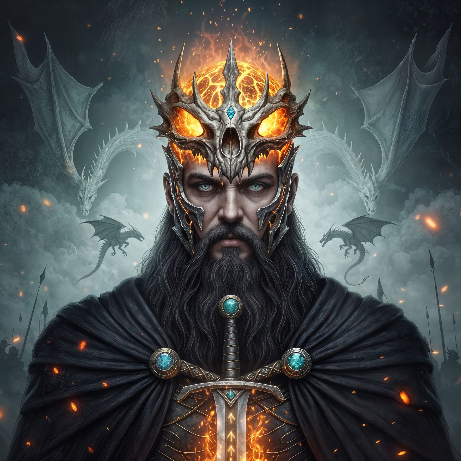 Mythic King's Dragon Skull Crown, Surreal Fantasy Art