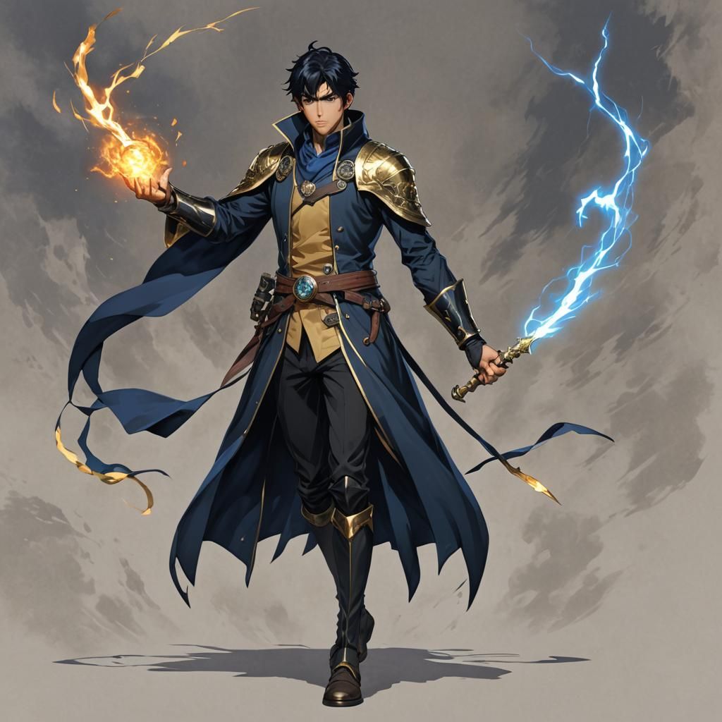 Striking Wizard Warrior with Lightning Orb, Hyperdetailed Ar...