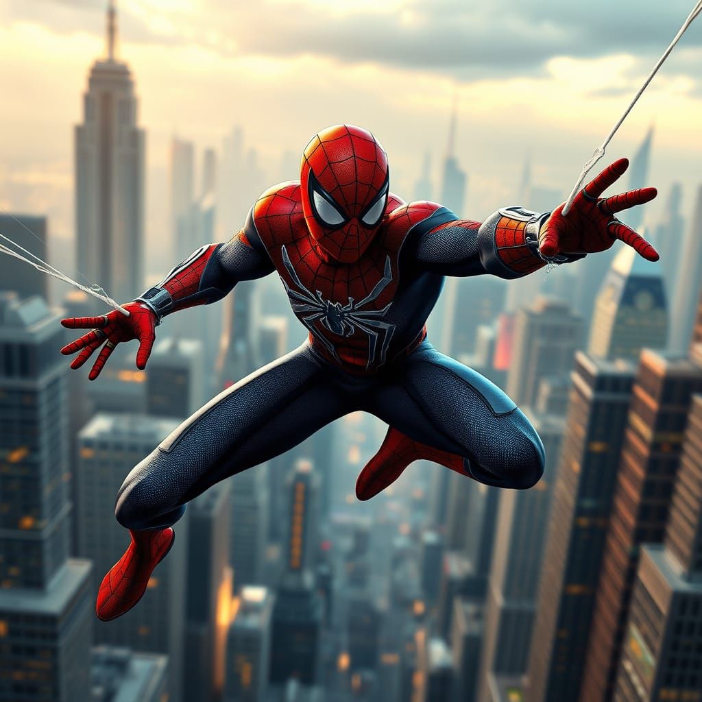 Epic Comic Book-Inspired Spider-Man in Flight, Webs Shooting