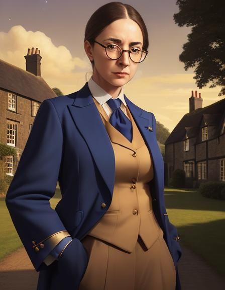 Stern Headmistress Portrait with Celestial Sky