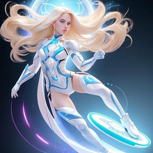 Hoverboard Rider with Blonde Hair: Digital Art