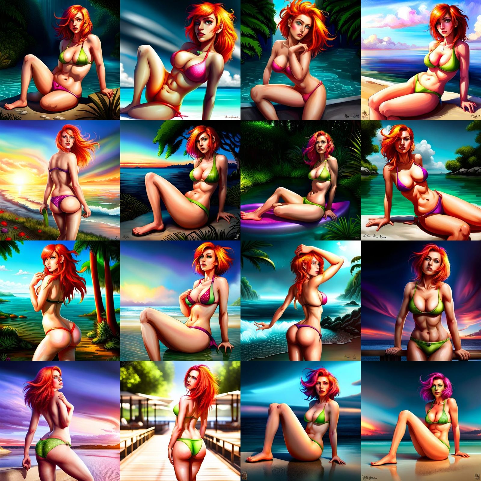 Hyperrealistic Green-Skinned Woman in Bikini