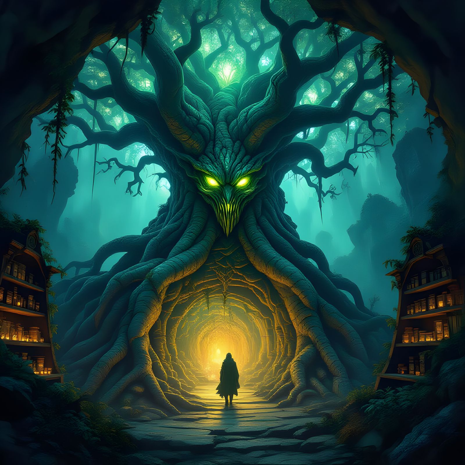 Ancient Tree Hideout of Nature Supervillain in Dark Fantasy ...
