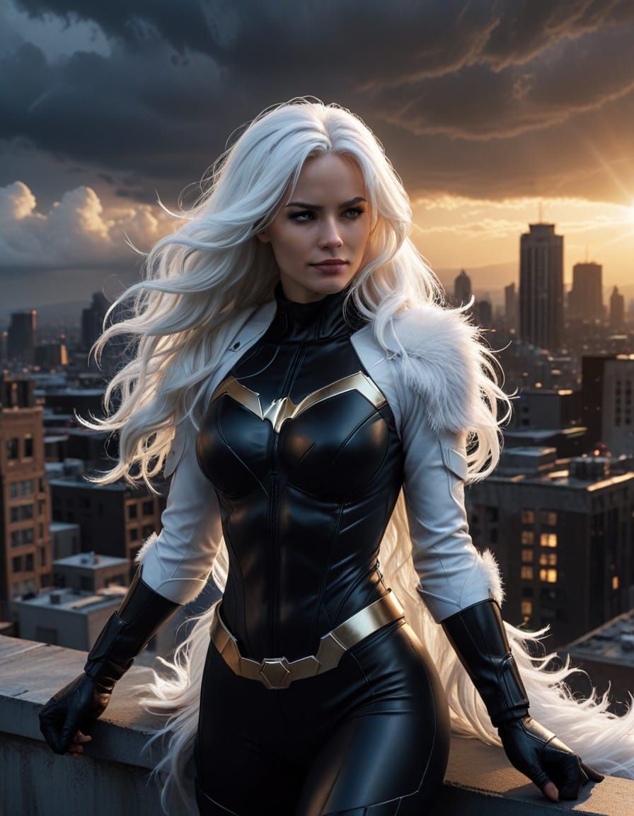 Black Cat on Rooftop in Comic Book Style