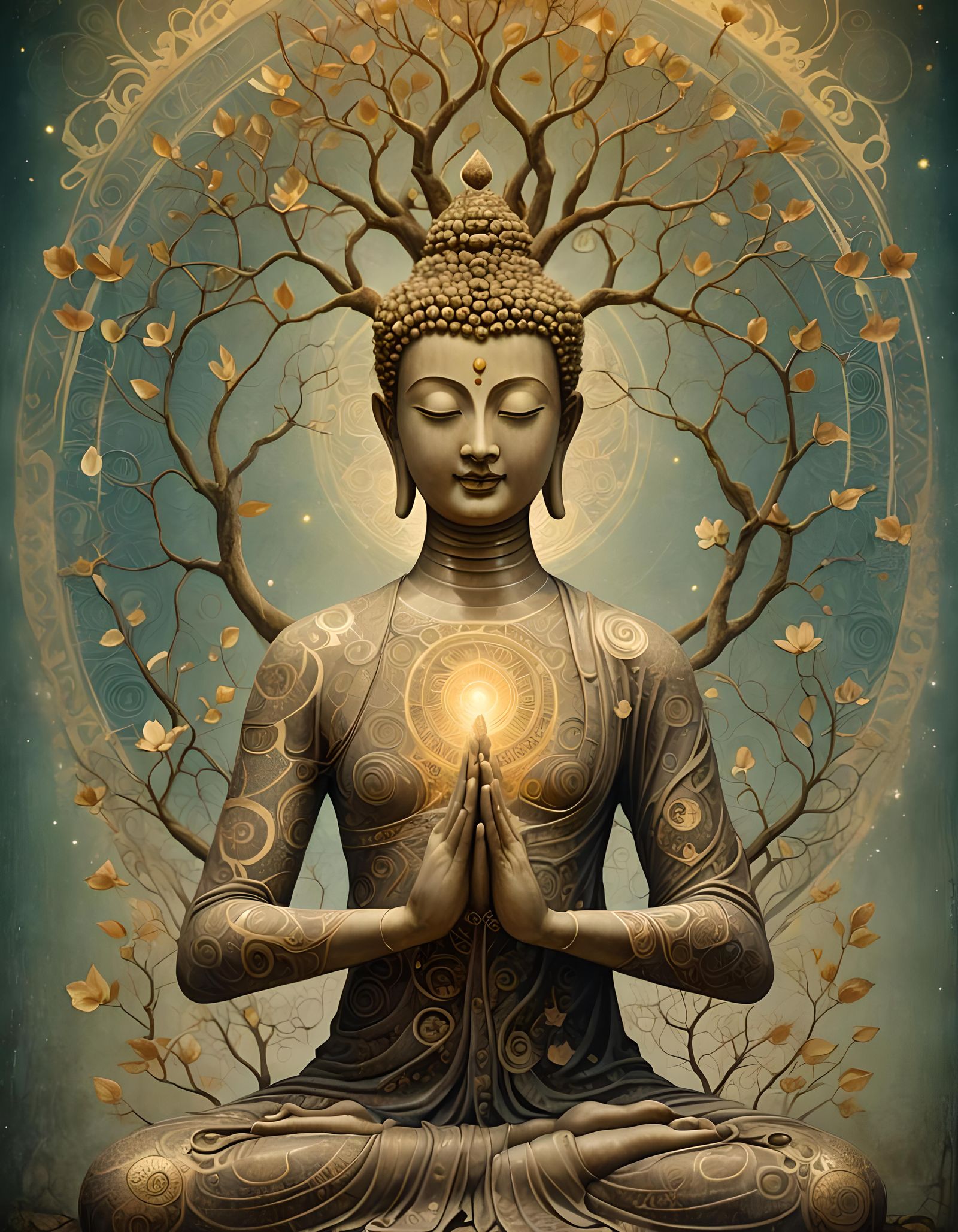 Ethereal Buddha with Tree of Life Neural Connections