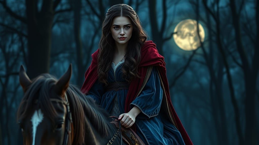 Ethereal Medieval Princess Rides Under Starlight