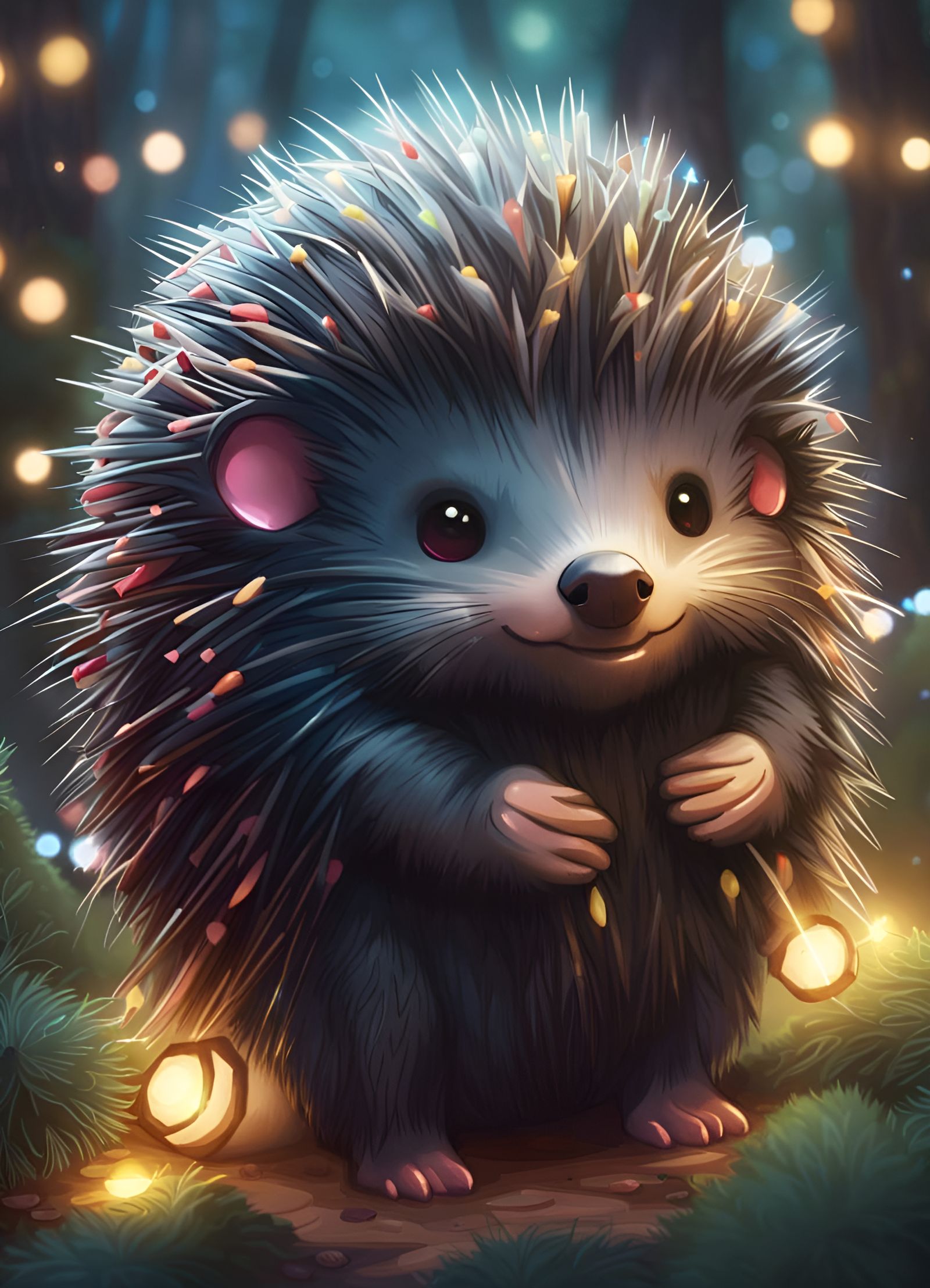 Adorable Kawaii Porcupine in a Magical Forest
