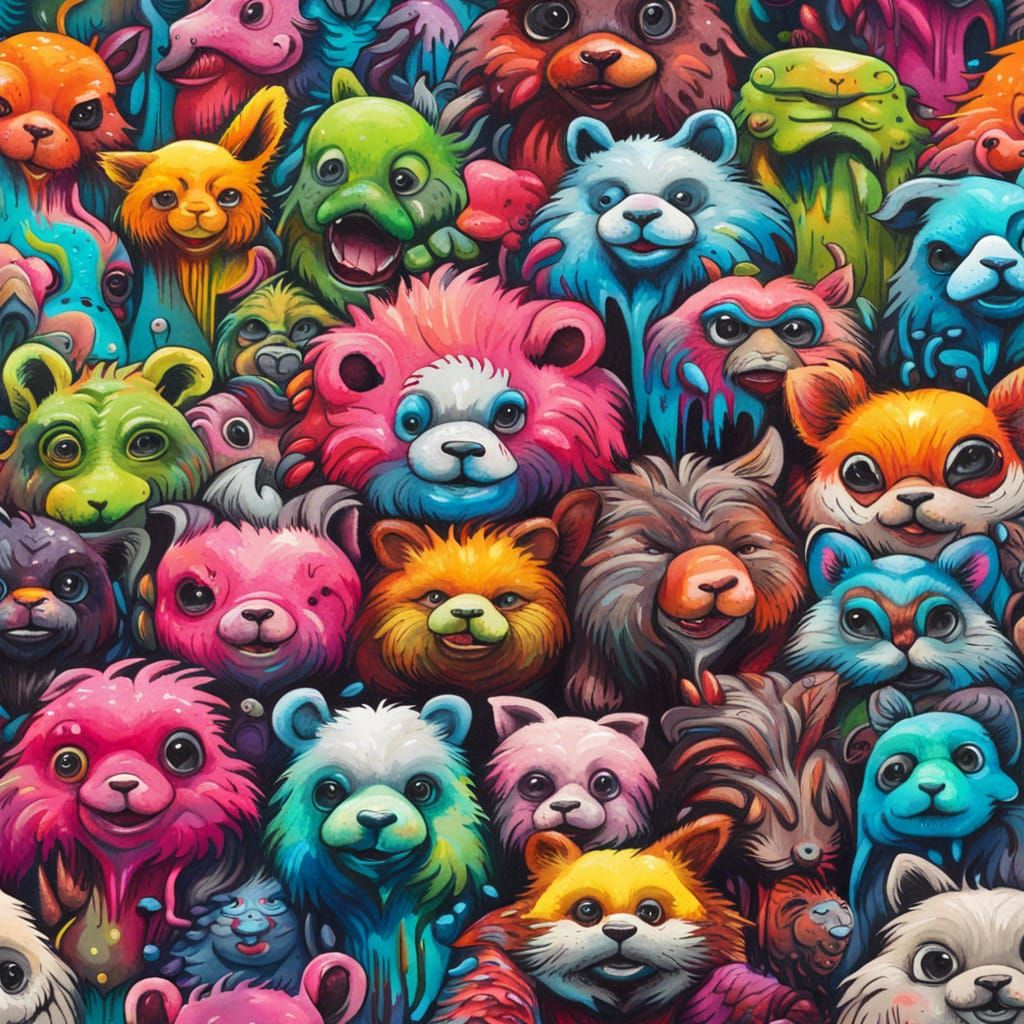 Cute Animals in a Graffiti Art Supermarket