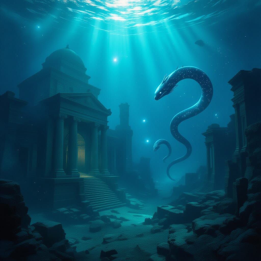 Submerged City Illuminated by Distant Galaxies