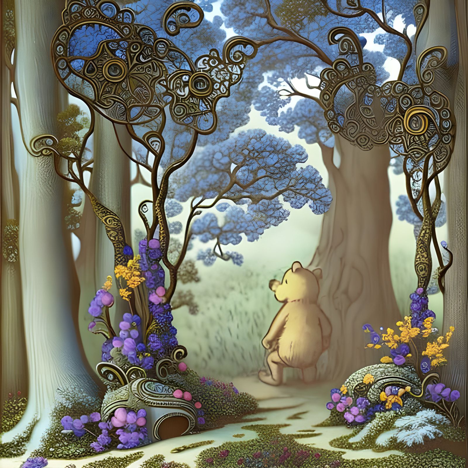 Magical Woods with Luminous Crystals, Storybook Illustration