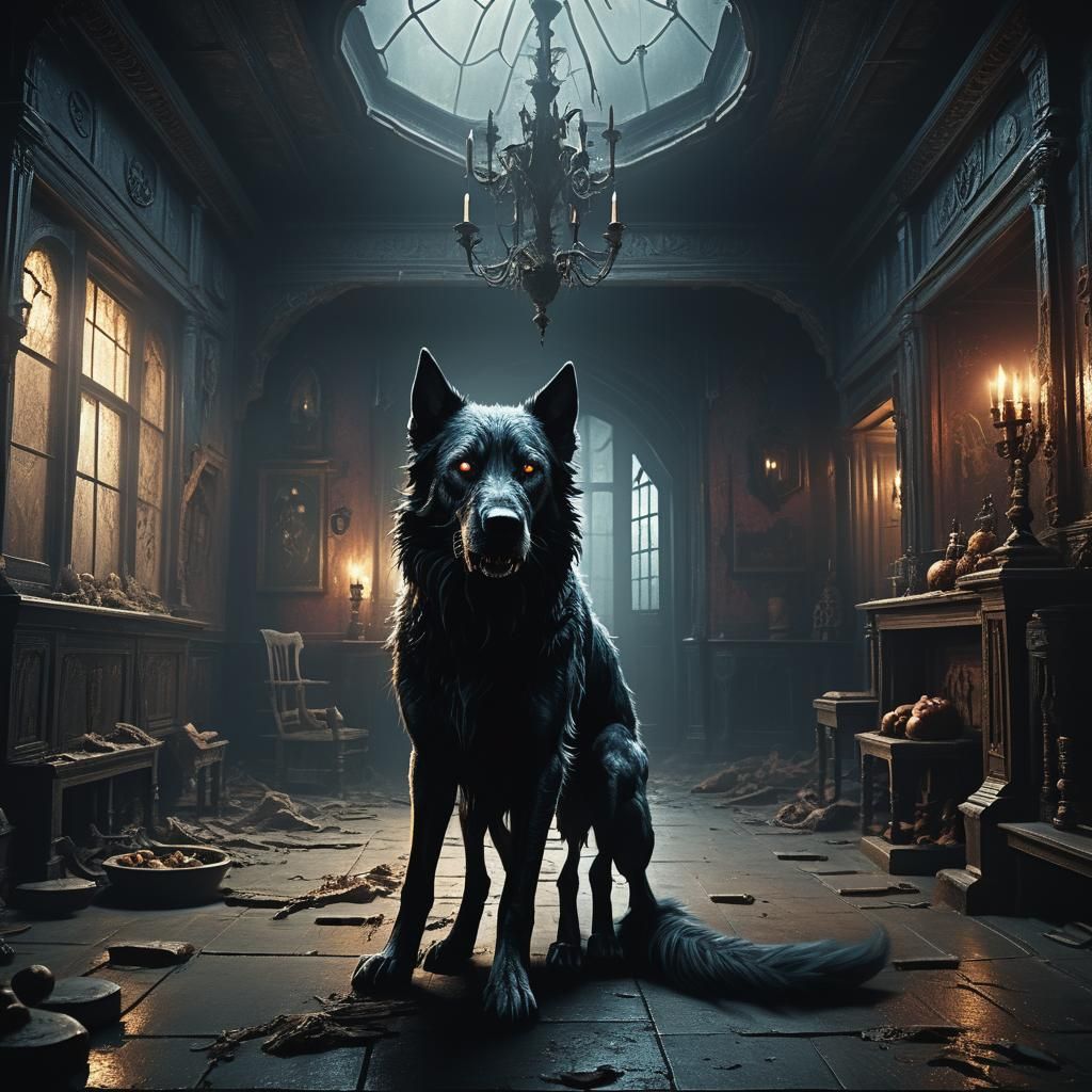 Hellhound in Haunted House: Digital Matte Painting