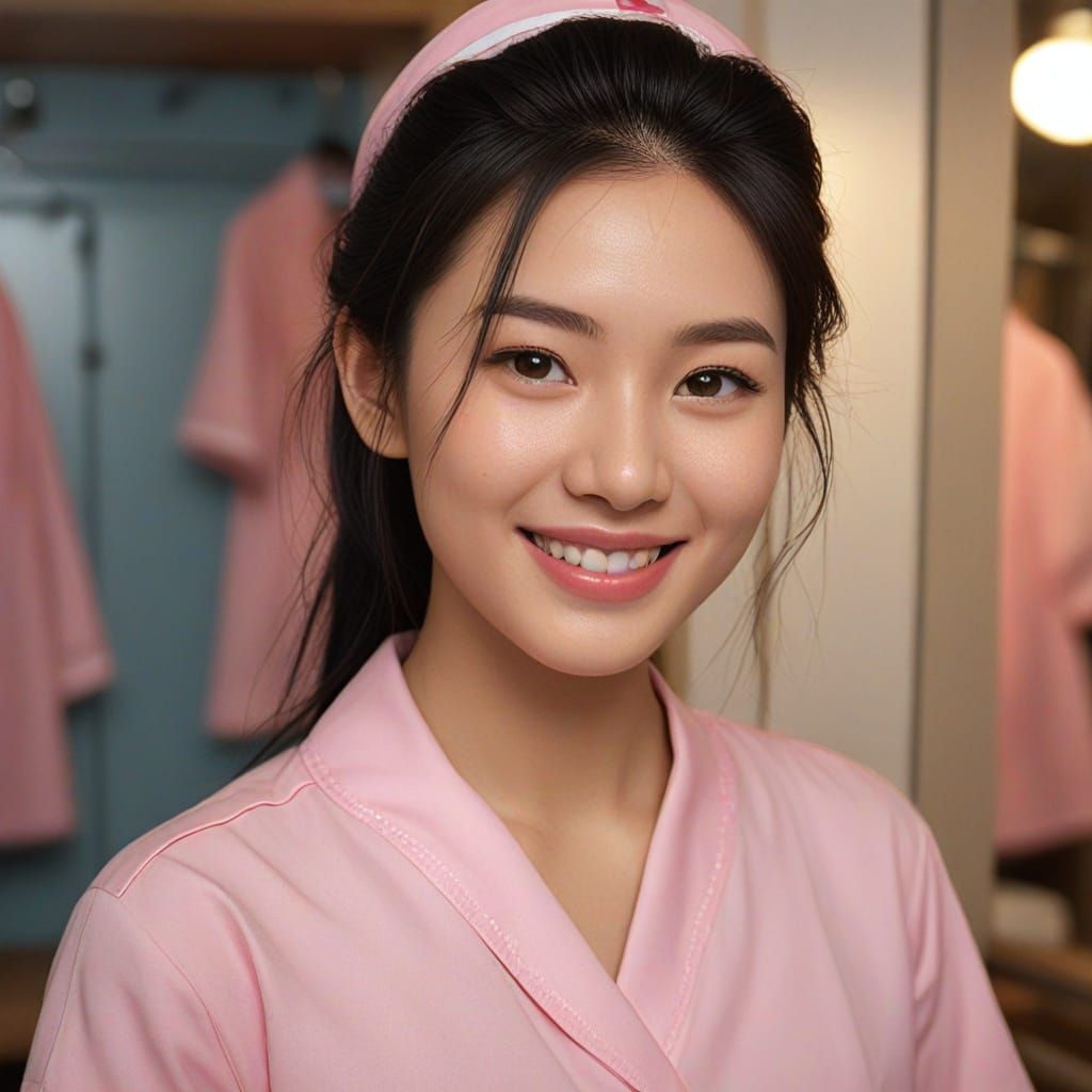 Japanese Nurse Girl in Dressing Room, Digital Painting