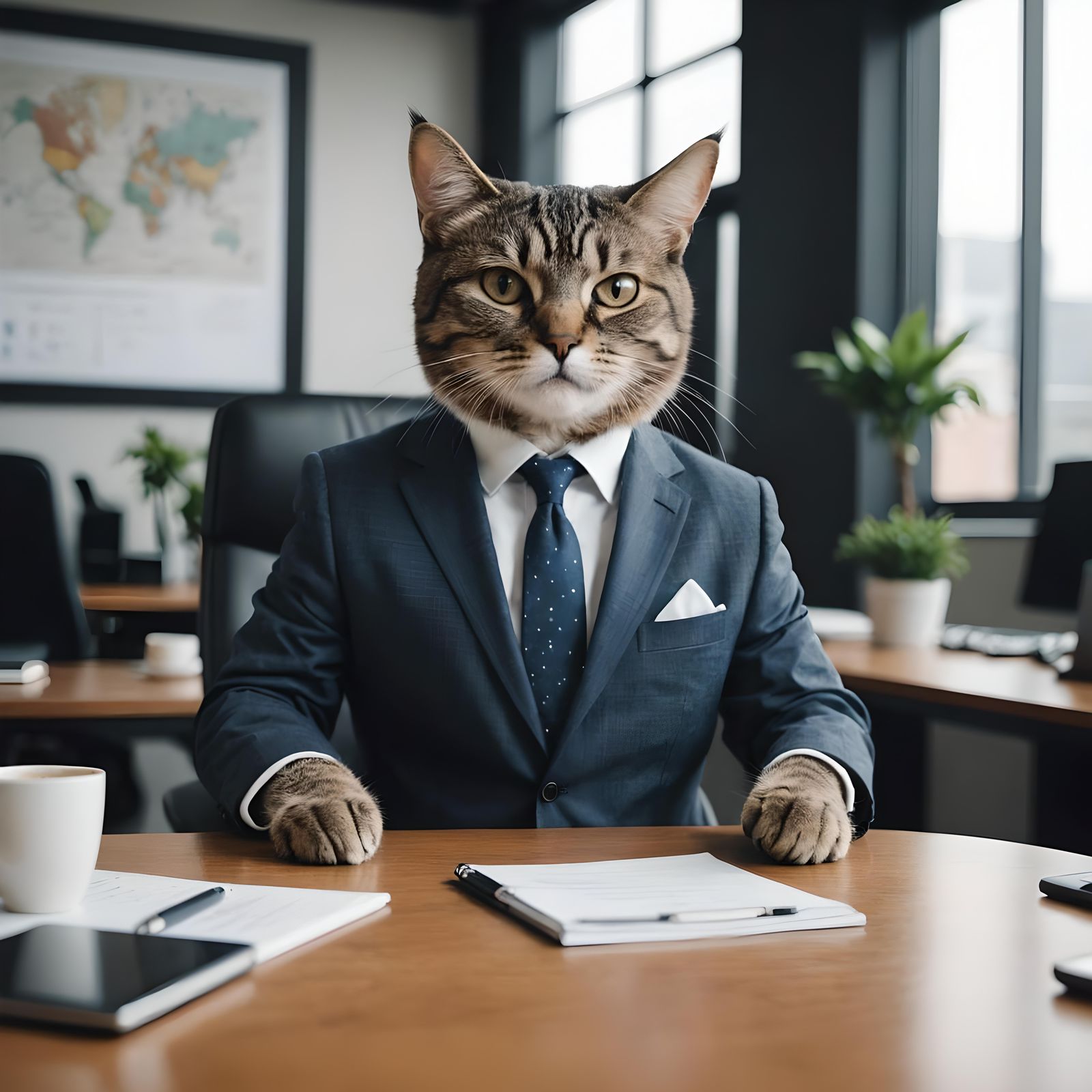 Cat Boss Attends Business Meeting