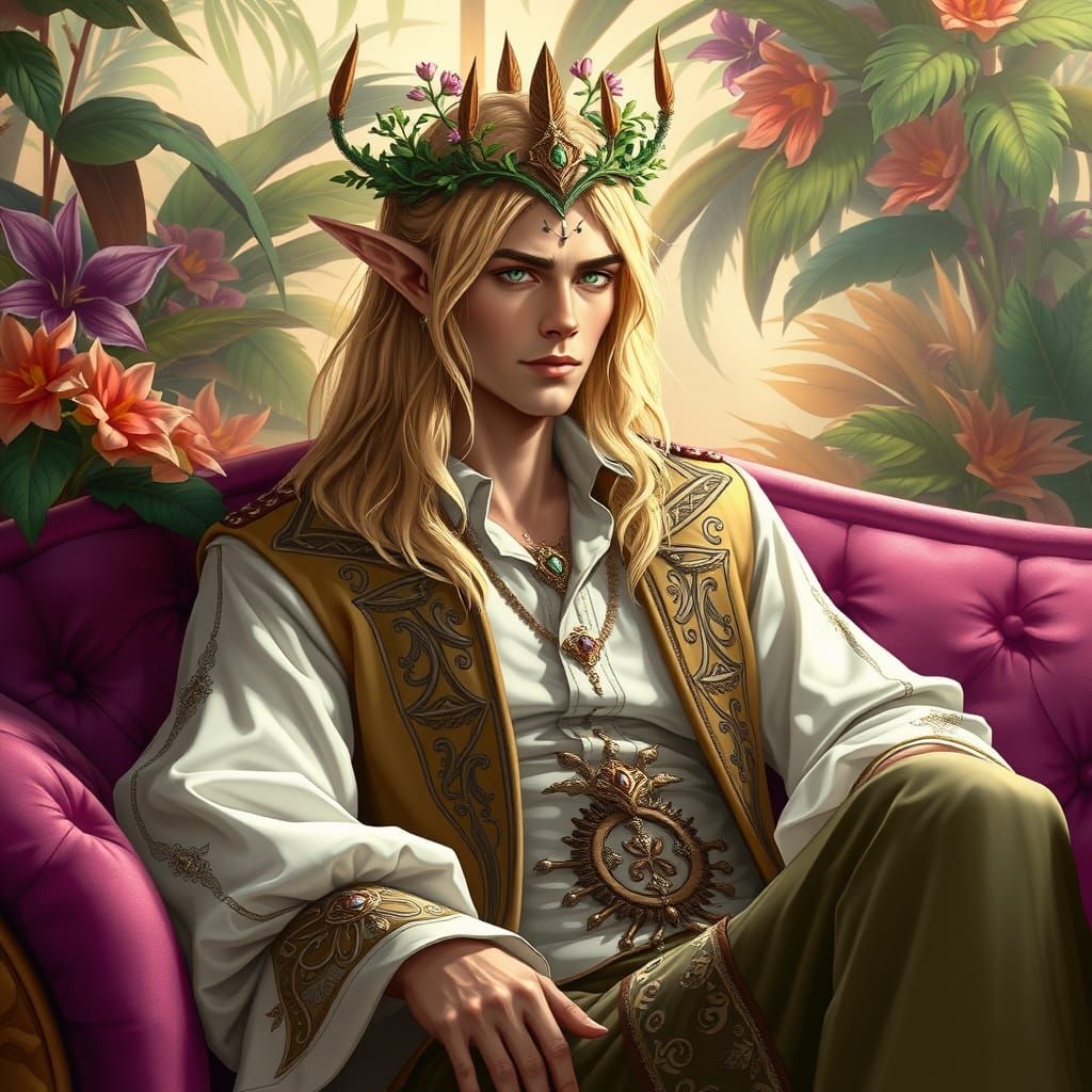 Majestic Elven King in Sacred Woodland Realm