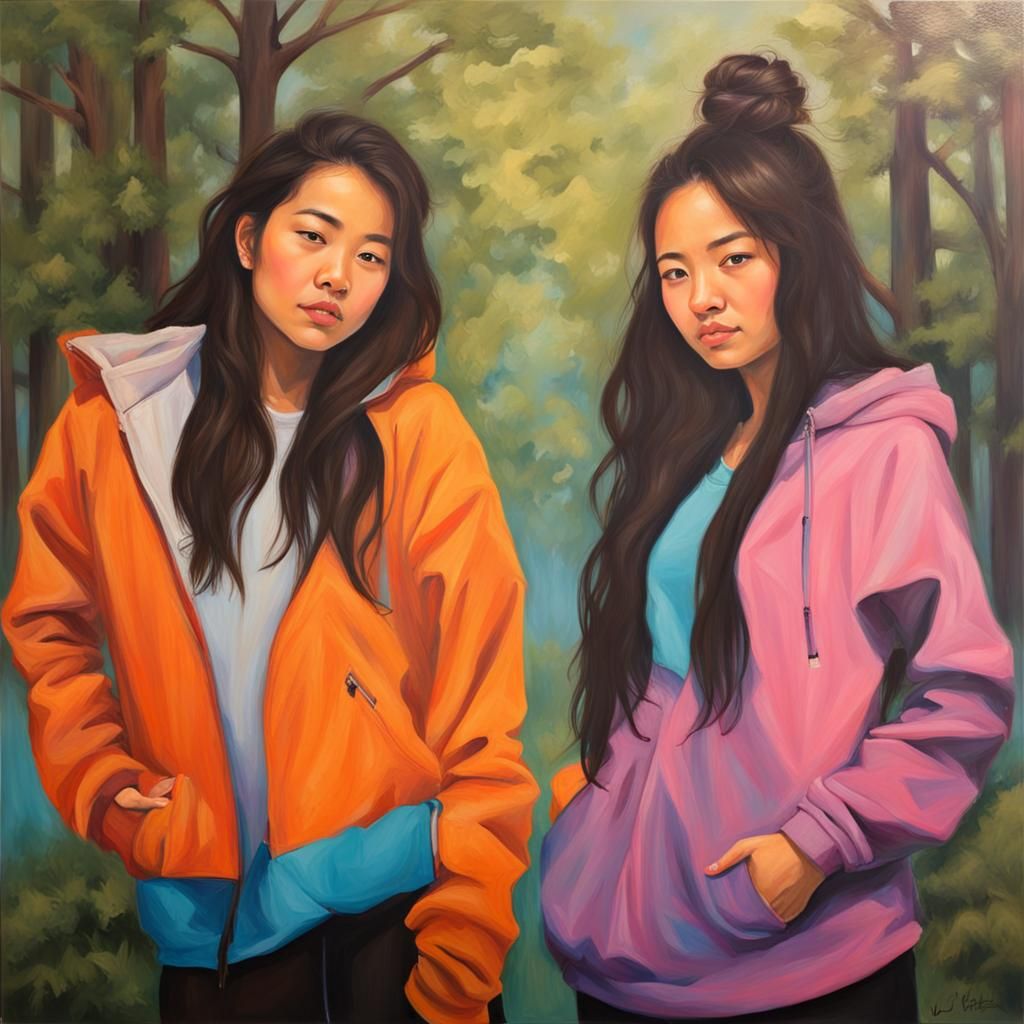 Teenage Friends in Acrylic Painting