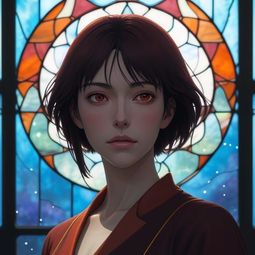 Symmetrical Face in Neo-Impressionistic Anime Style