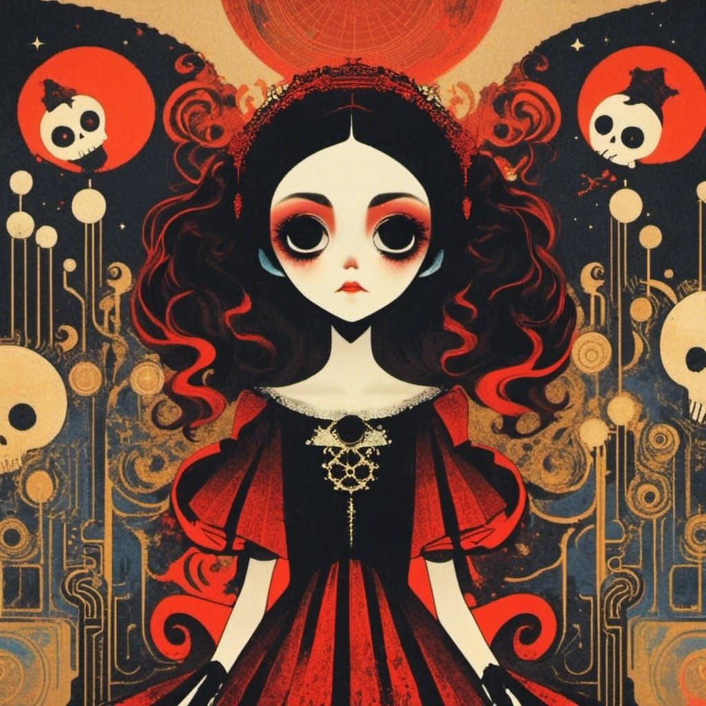 Gothic Ghost Girl and Warlock in Whimsical Style