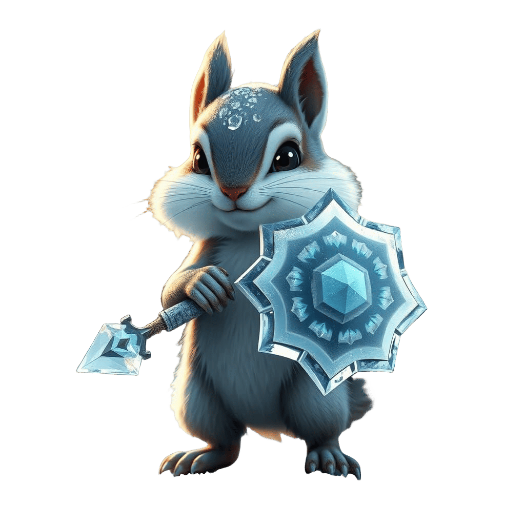 Cute Chibi Arctic Squirrel Wields Ice in Fantastical Snowy B...