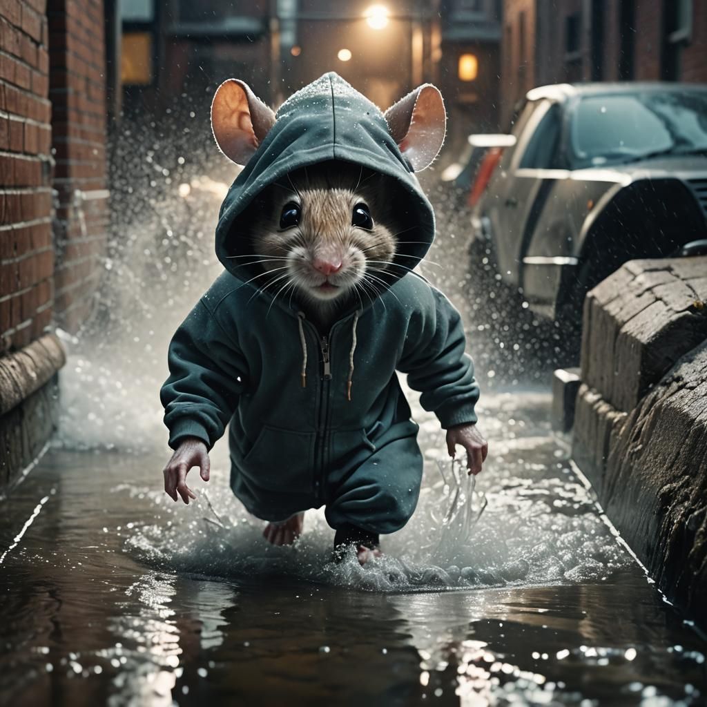 Mouse Family's Dramatic Sewer Escape: Cinematic Film Still