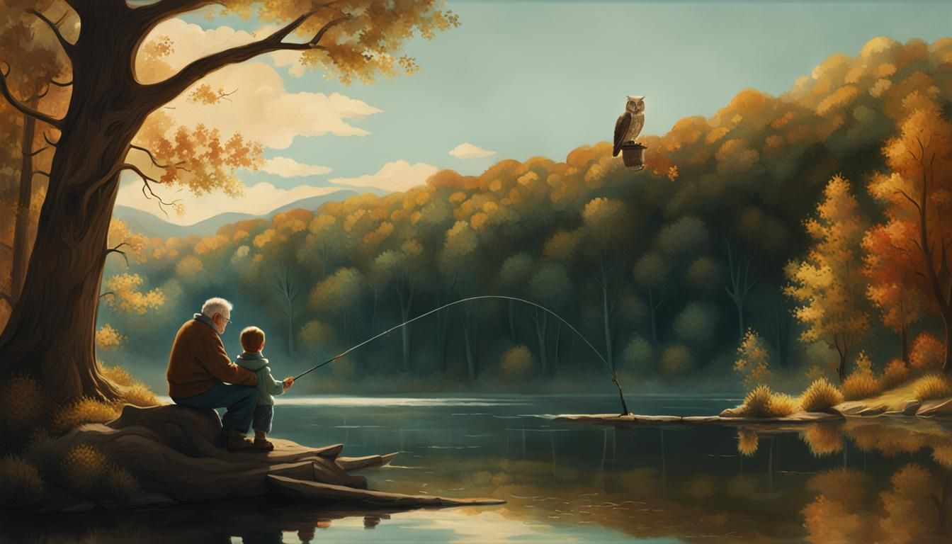 Fishing Lesson by the Lake: A Rockwell-esque Scene