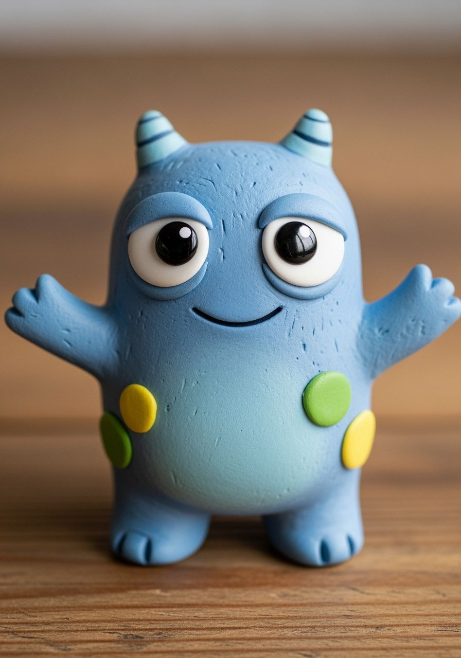 Cute Clay Monster with Expressive Eyes