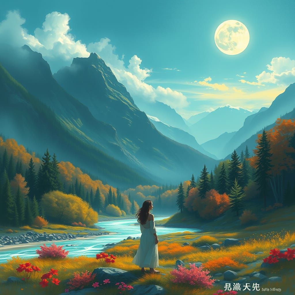 Ethereal Moonlit River Valley Scene
