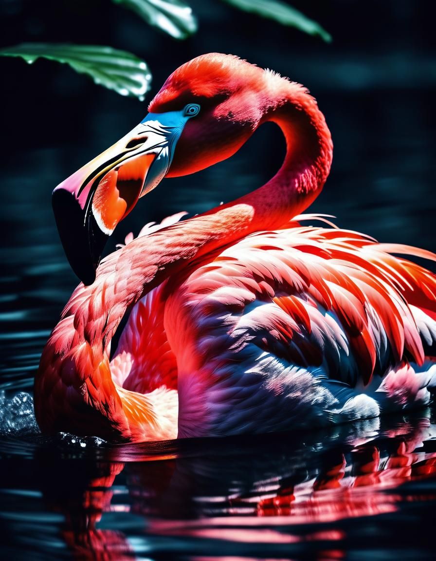 Pink Flamingo in Water: Photorealistic Digital Painting