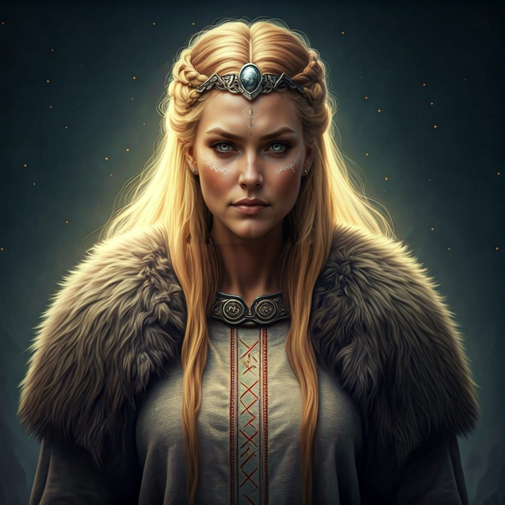 Viking Goddess Aurboda Portrait in Digital Painting Style