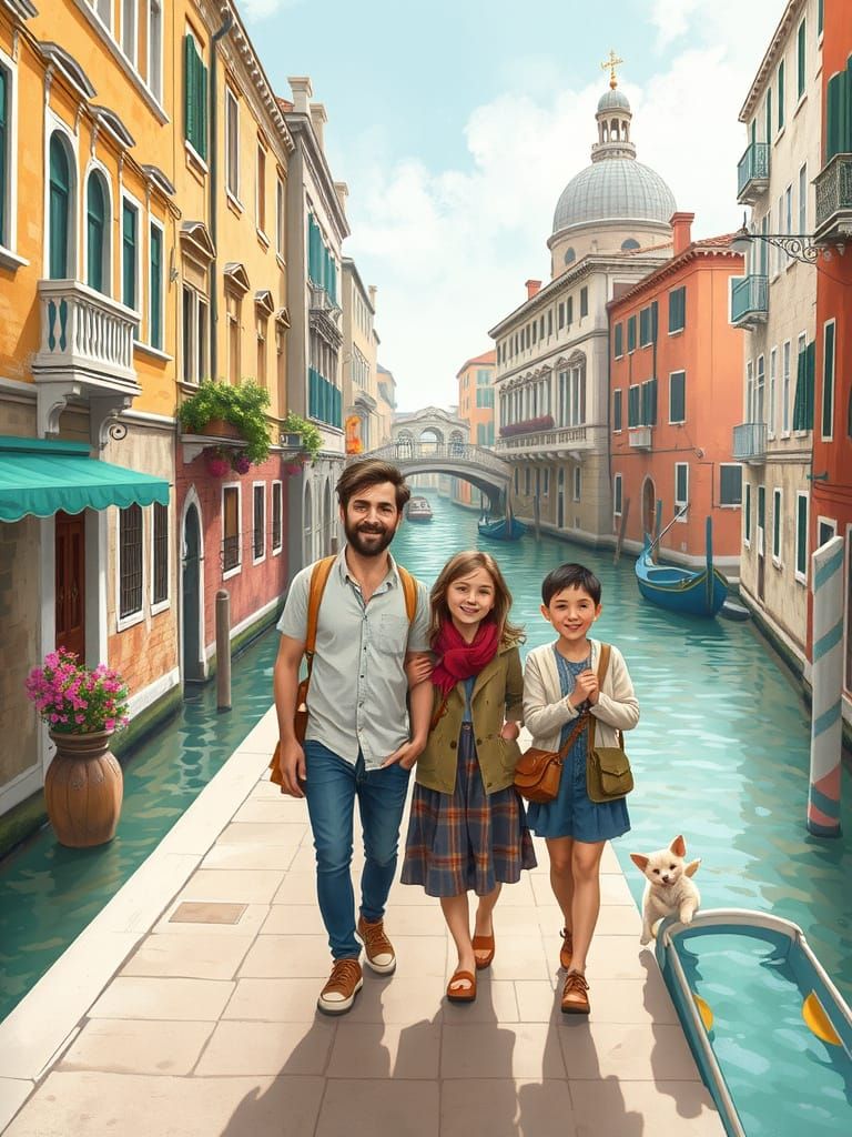 Venice Canal Walk in Miyazaki Style