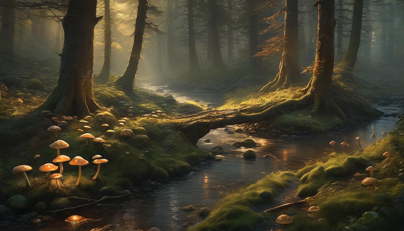 Mystical Forest Traveler During Golden Hour